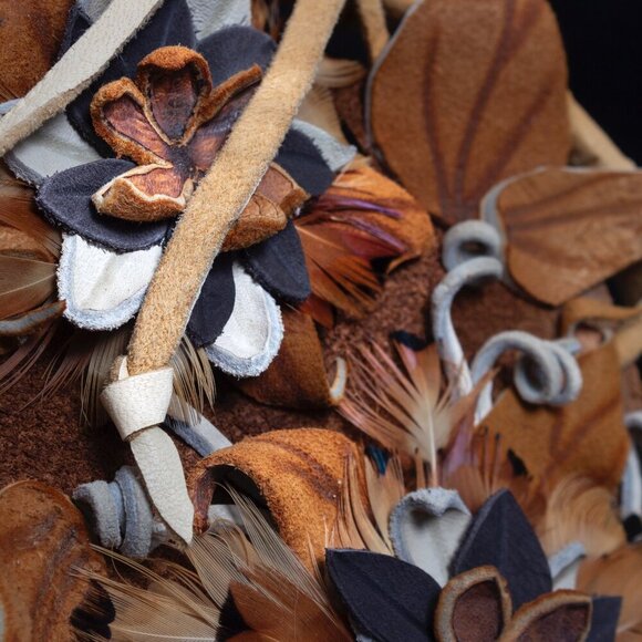 Custom Wall Hanging | Handcrafted Leather & Feather Floral Wall Art Duo - Picture 5 of 12